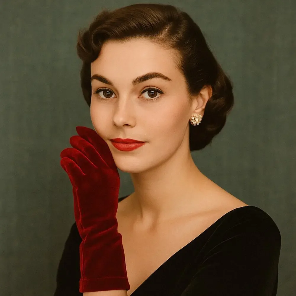 Burgundy Velvet Wrist Length Dress Gloves Church Formal Accessory – Hey Viv